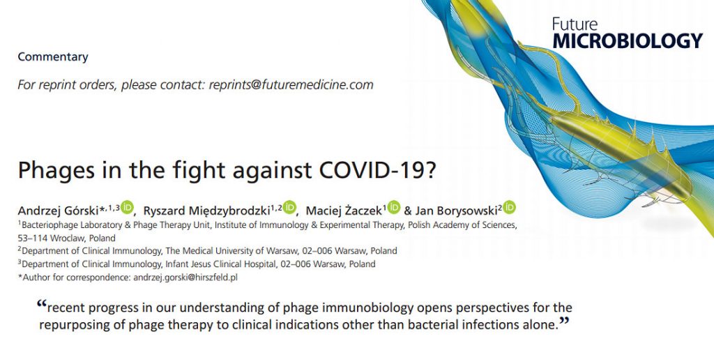 The Hirszfeld Institute Phage group published the article Phages in the fight against COVID-19? in the Future Microbiology.