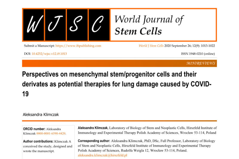 Perspektywy zastosowania mezenchymalnych komórek macierzystych i ich sekretomu jako potencjalnej terapii wspomagającej regenerację płuc uszkodzonych COVID-19.